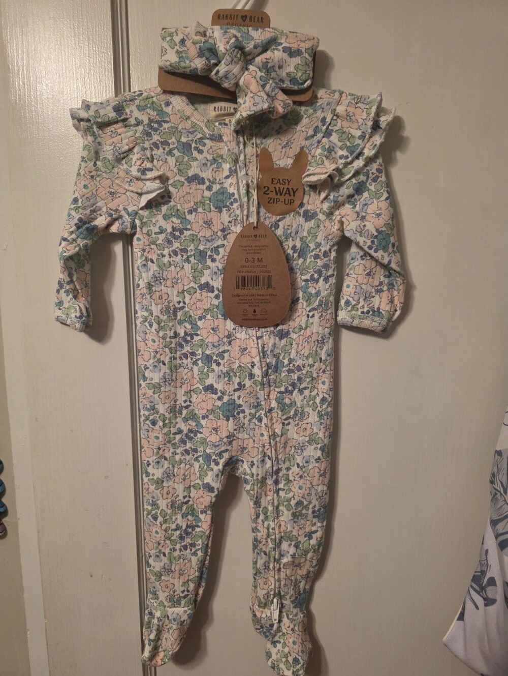 Floral Ruffle Baby One-Piece - Pastel Pink & Green